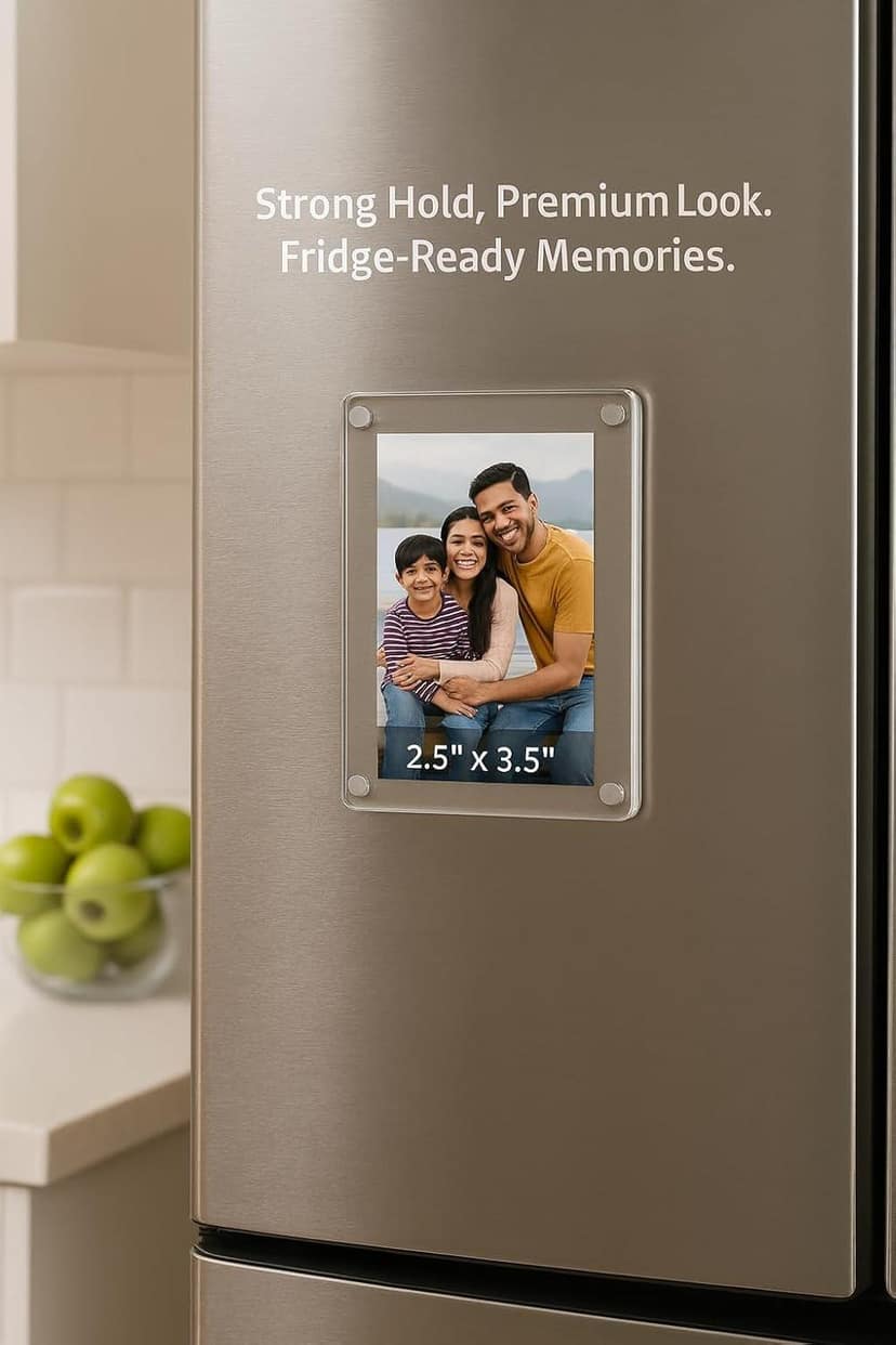 Acrylic Magnetic Photo Frame 3x4 Inch with Stand (Pack of 10) – Fridge Magnet & Tabletop Display | Crystal Clear Frame for Home, Office & Kitchen | Gift for Couples, Birthday, Anniversary view 3