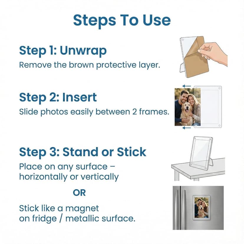 Acrylic Magnetic Photo Frame 3x4 Inch with Stand (Pack of 10) – Fridge Magnet & Tabletop Display | Crystal Clear Frame for Home, Office & Kitchen | Gift for Couples, Birthday, Anniversary view 5
