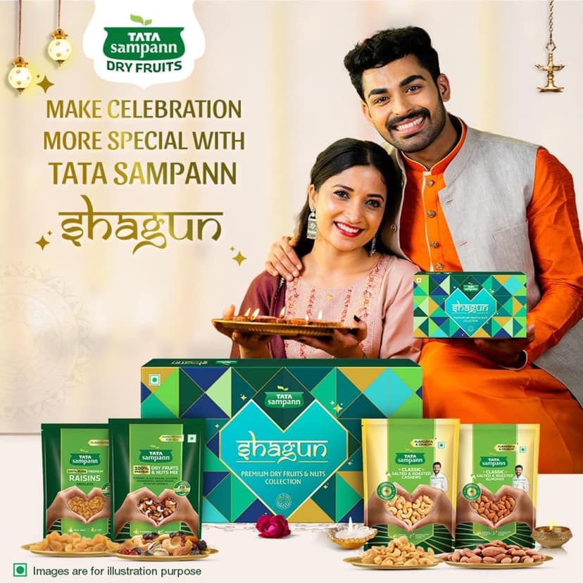 Tata Sampann Shagun | Dry Fruits & Nuts Gift Box| Assorted Pack of 4 | 200g | Choicest selection for Festive & Function Gifting, Corporate Gifting | Salted & Roasted Almonds | Salted & Roasted Cashews | Seedless Raisins | Dry Fruits & Nuts Mix view 5