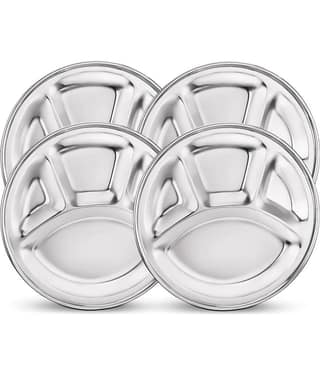 Classic Essentials 4 Pcs Stainless Steel Silver Partition Plate