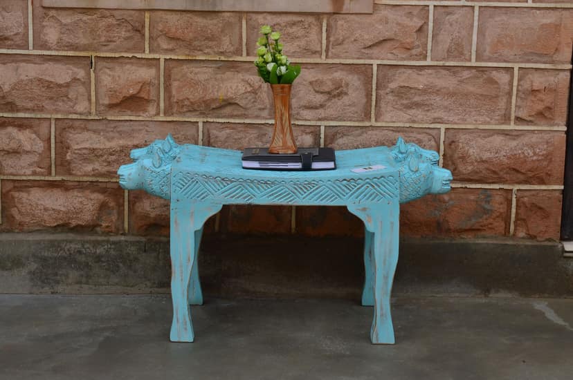 Wooden vintage lion face center tabe/ side table/ bed side/ hand made view 2