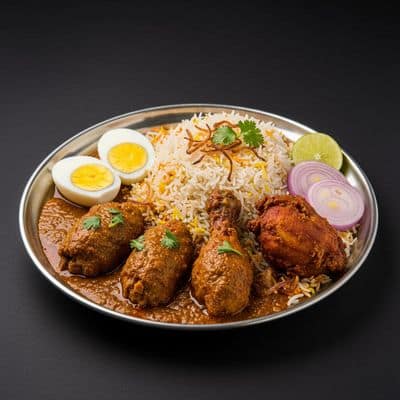 3 Kabab Curry + 2 Boiled Egg + Biryani Rice + Chicken Fry