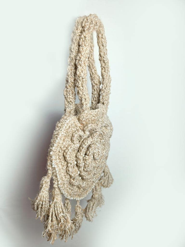 Handmade Rose Design Jute bag for Girls view 3