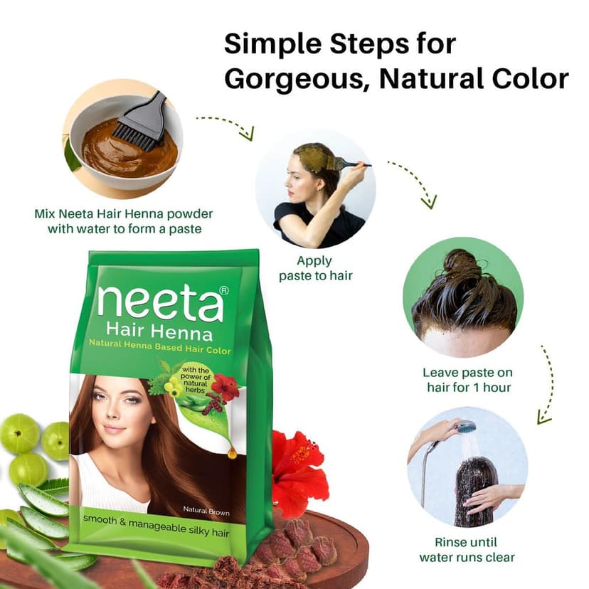 Neeta Hair Henna Powder Hair Color with 5 Herbs Natural Brown 125gm Pack of 2, Ammonia Free Hair Colour for Women & Men view 6