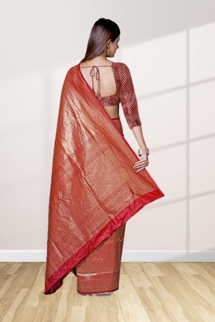 Red Dharmavaram Tissue Silk Saree view 2