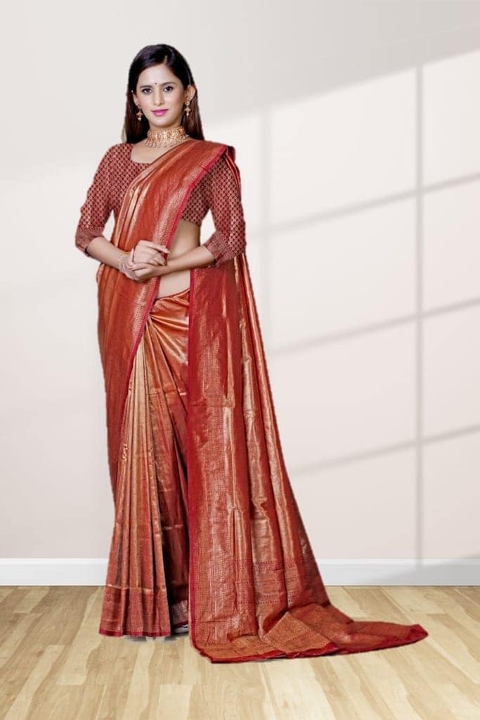 Red Dharmavaram Tissue Silk Saree view 3