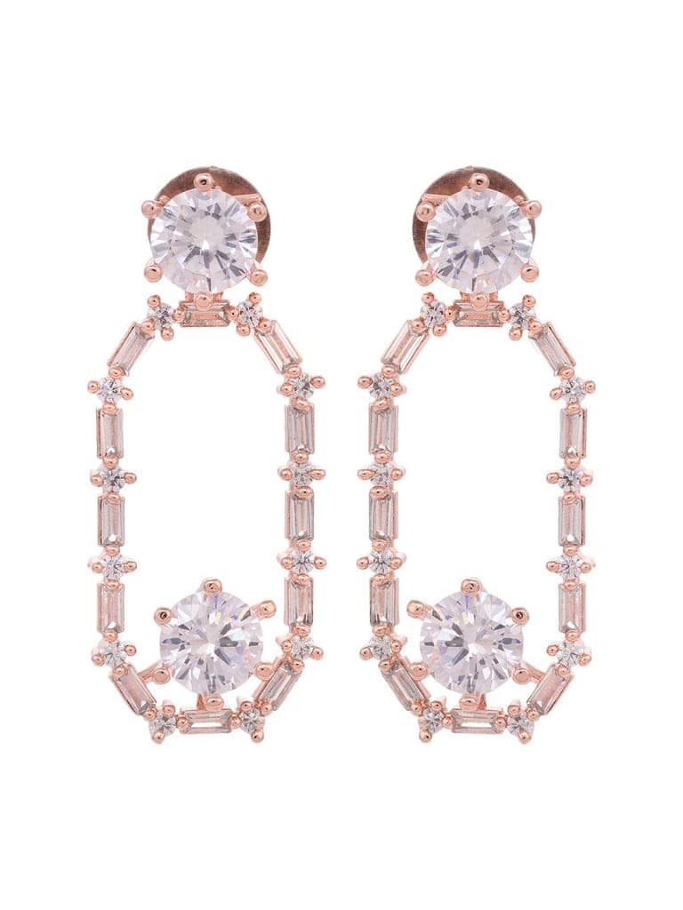 Rose Gold Plated White AD Studded Modern Dangler Earrings view 4
