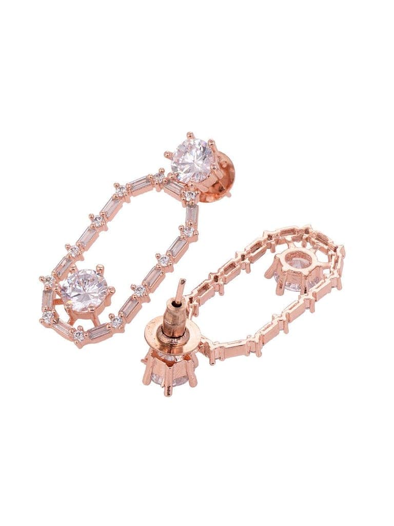 Rose Gold Plated White AD Studded Modern Dangler Earrings view 5