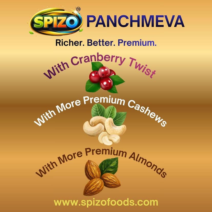 Spizo Panchmeva Dry Fruits Mix, 180g I Fit for Fasting | Healthy Snacks Mixed Nuts Contains Almonds, Cashews, Dates, Black Raisin, Green Raisin and Cranberries view 4
