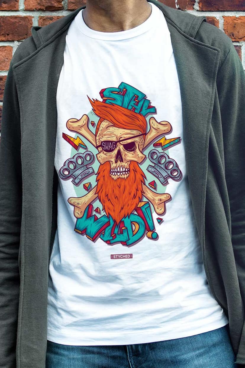 Stay Wild - Illustrative Graphic Printed Mens white Cotton Tshirt
