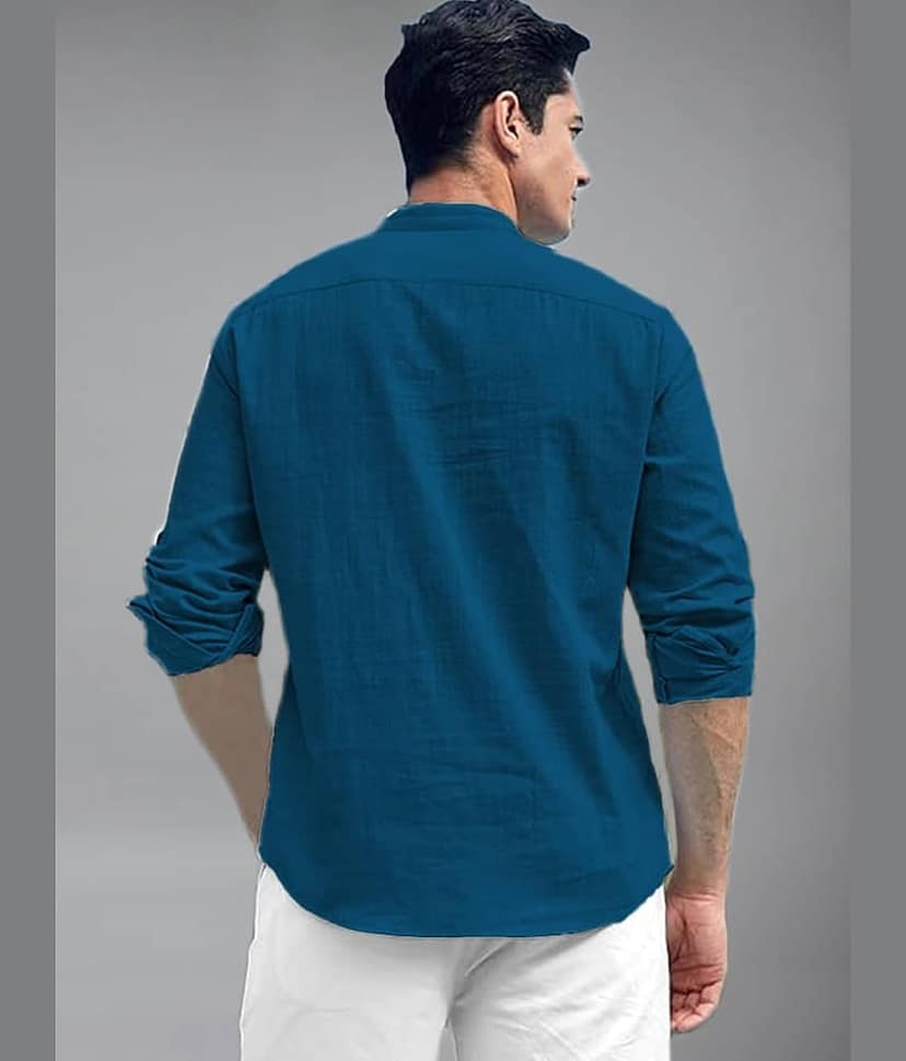 BHUVIKOO Cotton Blend Plain Shirt Style Kurta For Men ( Light Green ) view 2