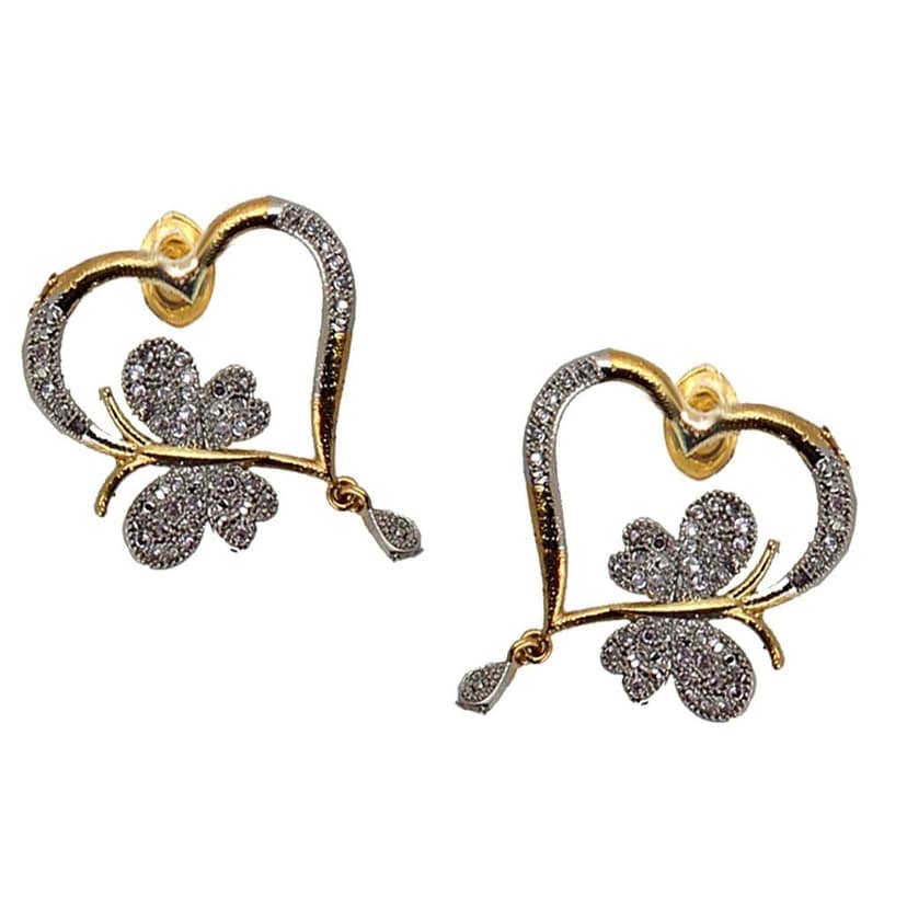 Lucky Jewellery 18K Gold Plated American Diamond (AD) White Color Heart and Butterfly Shape Pendant with Earring.(129-U2L1A-1289) view 4