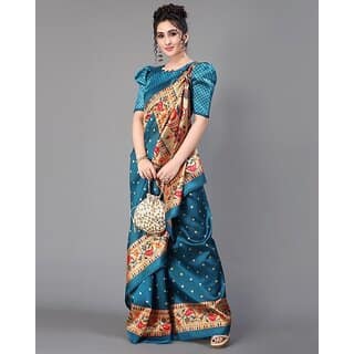 Green Colour Dotted Printed Saree With Blouse Piece