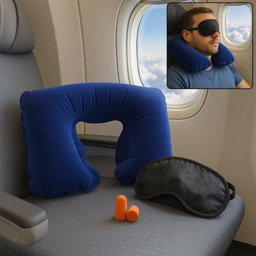 3in1 Air Travel Kit with Pillow, Ear Buds & Eye Mask