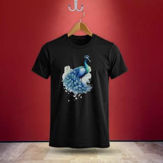 Trishoolin Majestic Peacock Theme T-Shirt | Design 80120MB | Cotton Regular Fit | Crew Neck / Round Neck Half Sleeve | Pack of 1