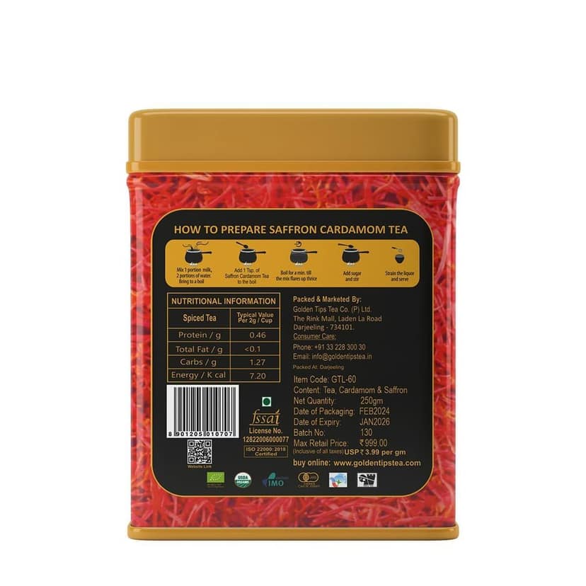 Golden Tips Saffron Cardamom (Elaichi) Exotic Robust CTC Chai 250 Gram view 4
