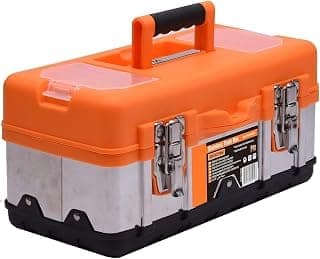 Tool Stainless Steel Tool Box - Small Metal Organizer Box with Removable Storage Tray - Ergo Handle - Secure Steel Latch - Quick Access Lid Compartments (14 inch)