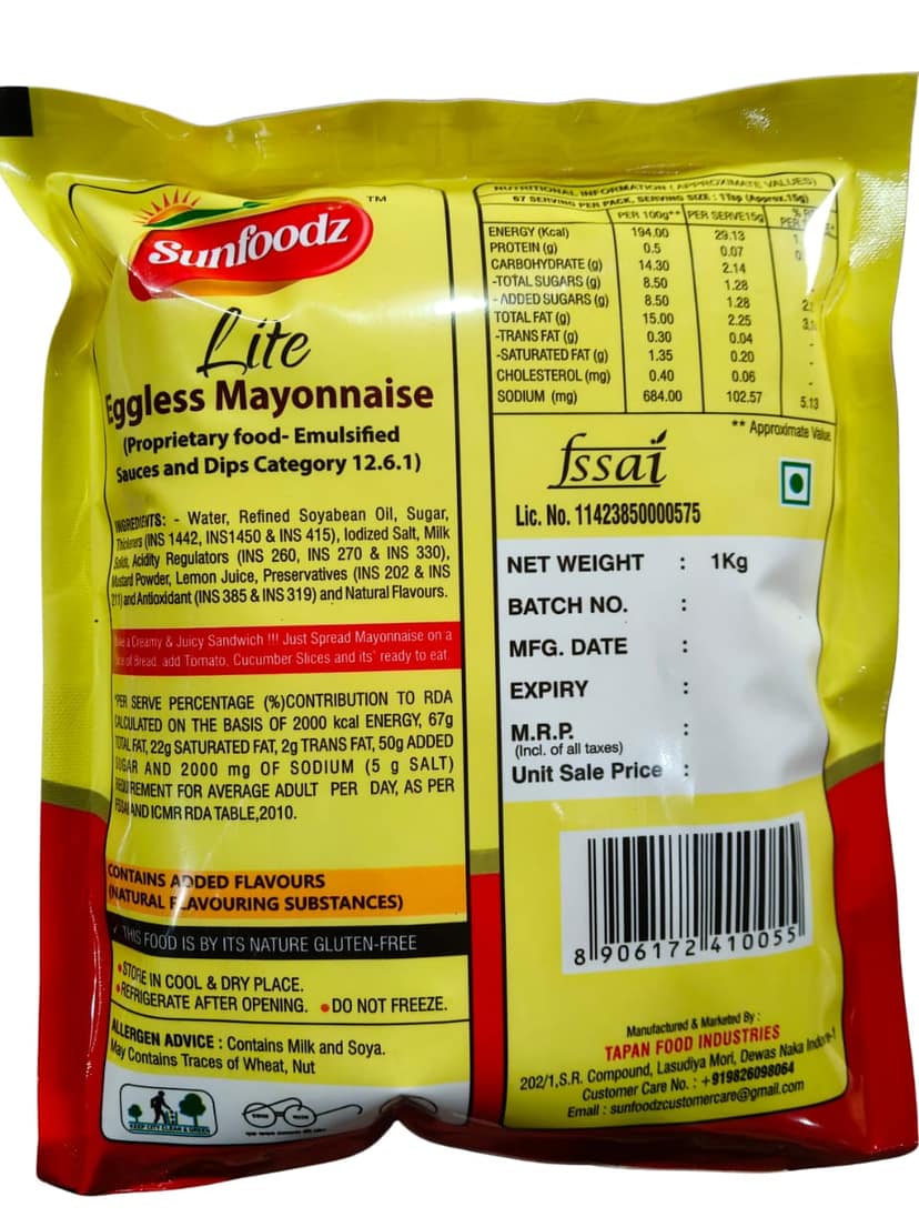 Sunfoodz Lite Eggless Mayonnaise 1Kg view 2