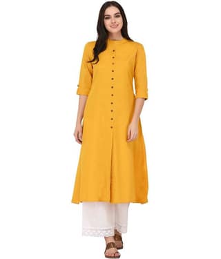 Pistaa Yellow Cotton A-line Kurti