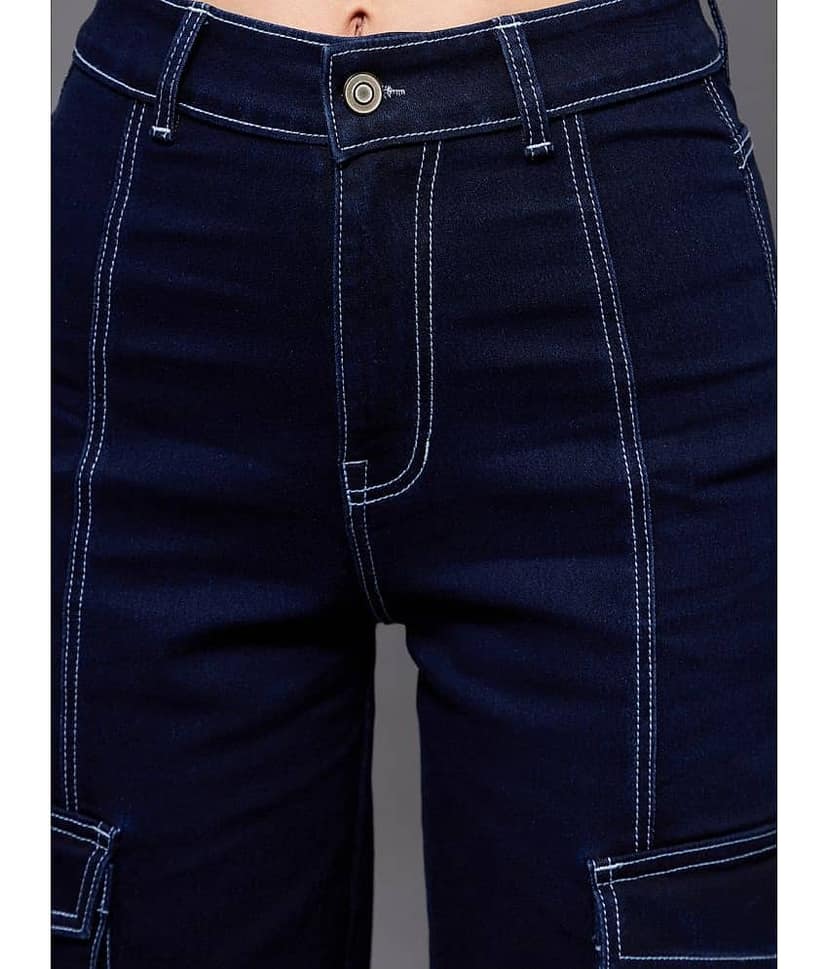 Miss Chase - Navy Blue Denim Wide Leg Women's Jeans ( Pack of 1 ) view 2