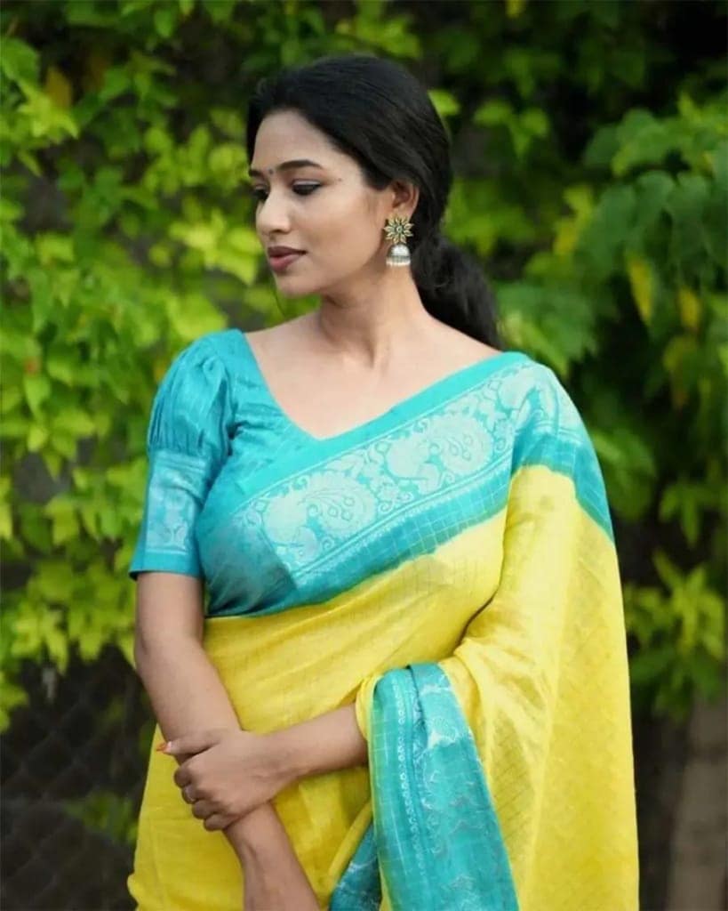Yellow Color Light Weight Soft Banarasi Silk Saree with Golden Zari Work view 3