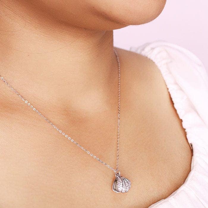 Silver Open Shell Pendant with Chain view 2