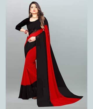 ANAND SAREES Georgette Colorblock Saree With Unstitched Blouse Piece ( Red )
