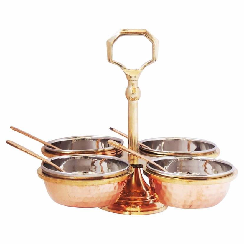 Copper Steel Brass Pickel Achar Holder Bowl With Spoon (BCMAS139 D) view 2