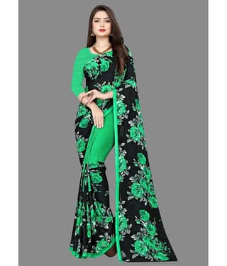 ANAND SAREES Georgette Printed Saree With Unstitched Blouse Piece ( Yellow )