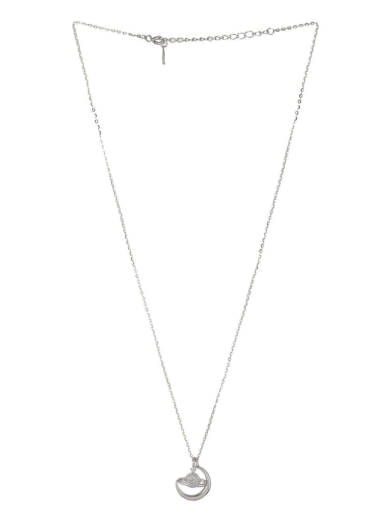 925 Sterling Silver Rhodium Plated Zircon Studded Saturn Cosmic Pendant Necklace & chain view 5