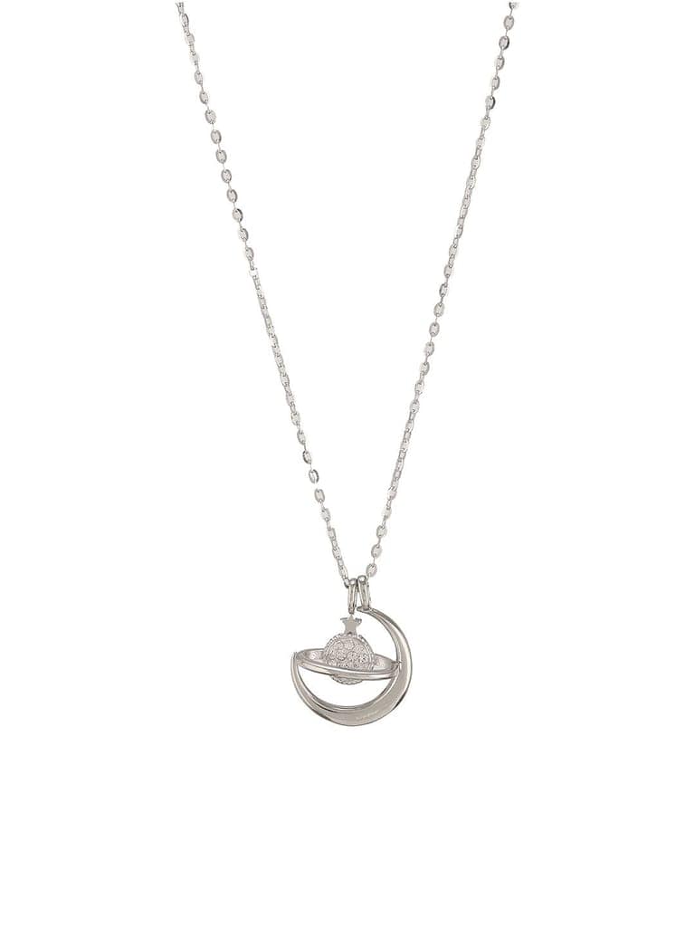 925 Sterling Silver Rhodium Plated Zircon Studded Saturn Cosmic Pendant Necklace & chain view 6