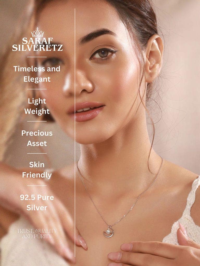 925 Sterling Silver Rhodium Plated Zircon Studded Saturn Cosmic Pendant Necklace & chain view 8