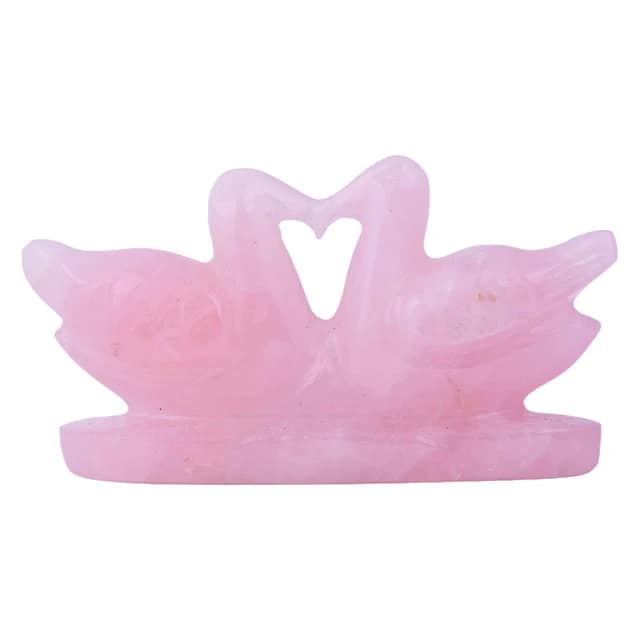 Precious Stone Rose Quartz Crystal Pair of Kissing Swans for Lovebirds for Couple Relationship, Feng Shui and Vastu(KI_079) by Krishna Impex