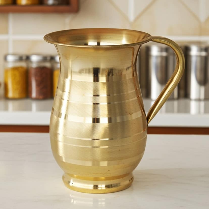 Brass Matki?Shape Water Jug ? 1.5 Liter | Traditional Home Pitcher, Height : 7.4 Inch (ZMAS195 C) view 2