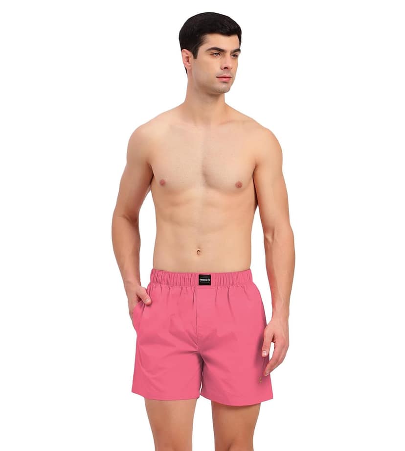 Freecultr Regular Fit Ultralight All Day Boxer Shorts for Men | 100% Cotton Fabric, Dual Deep Side Pocket, Microfibre Waistband Pack of 1-Malibu Peach