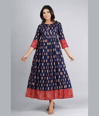 Mishree Collection - Blue Rayon Women's Flared Kurti ( Pack of 1 )