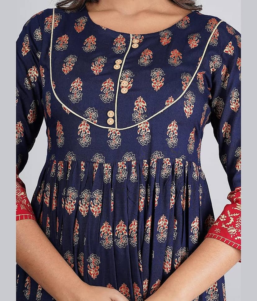 Mishree Collection - Blue Rayon Women's Flared Kurti ( Pack of 1 ) view 2