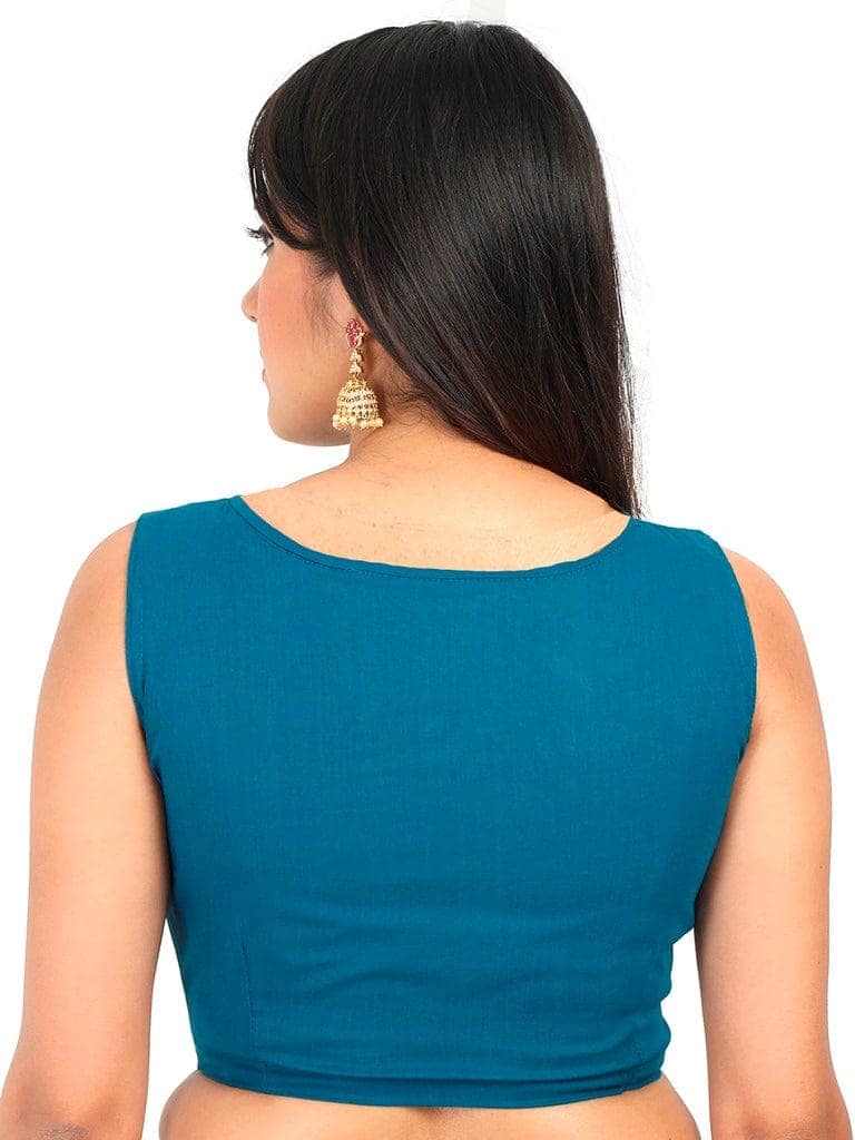 Sleeveless Cotton blouse, Peacock Blue view 2