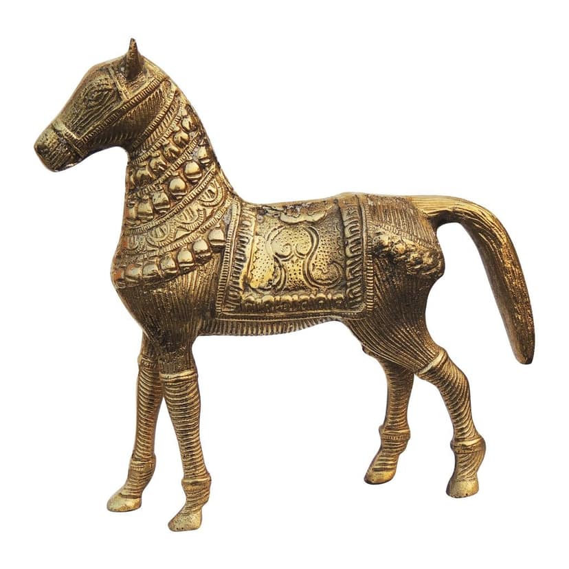 Antique Finish Brass Horse Statue | Handcrafted Brass Animal Showpiece, Height : 8.2 Inch (ANMAS075 C) view 2