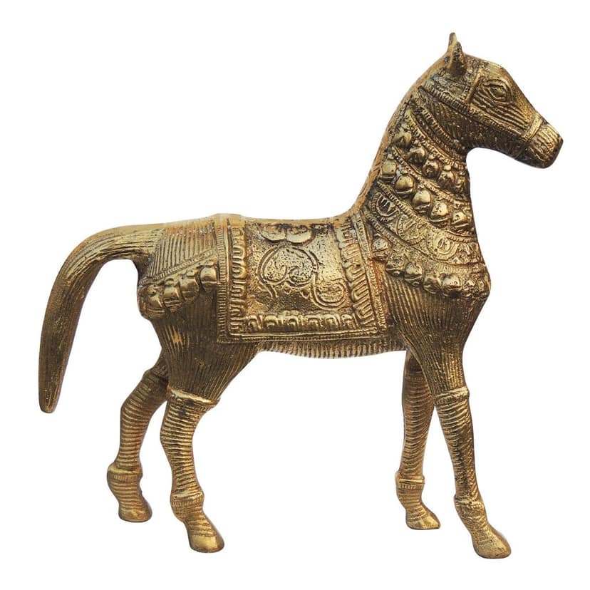Antique Finish Brass Horse Statue | Handcrafted Brass Animal Showpiece, Height : 8.2 Inch (ANMAS075 C) view 3