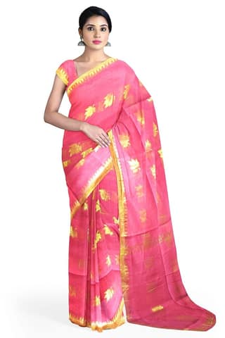 Handloom Saree On A Pink Base