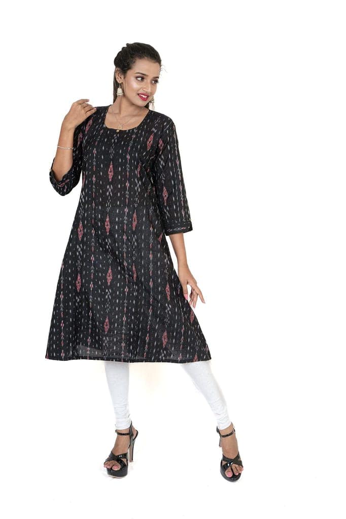 GHL GUENDICHA HAAT Sambalpuri Certified Handloom Women's Pure Cotton Round Neck Long Kurta view 3