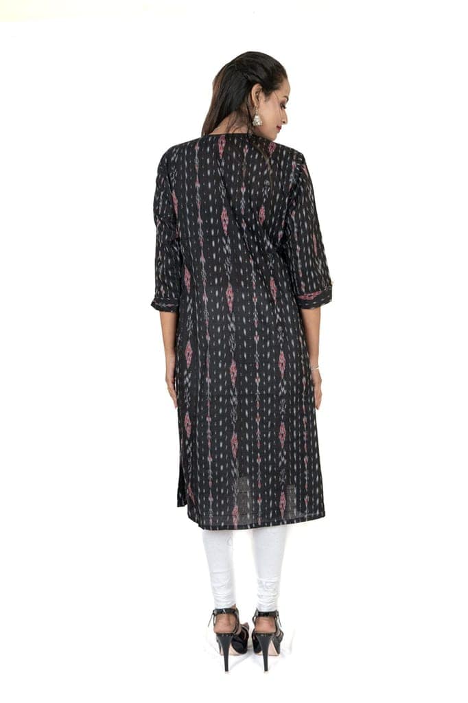 GHL GUENDICHA HAAT Sambalpuri Certified Handloom Women's Pure Cotton Round Neck Long Kurta view 4