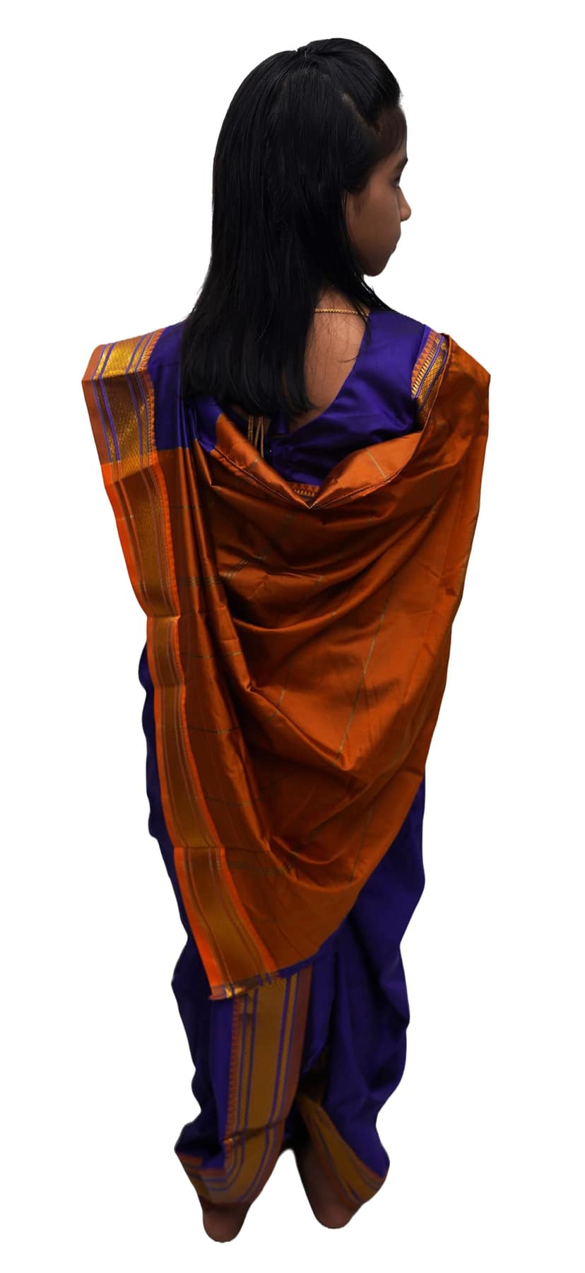 luster Shahi Mastani Nauvari saree for kids/girls Ready-to-wear with a stitched blouse, Traditional Maharashtrian Marathi saree, for School program ganpati pujas festival (Blue, 15-16 Years) view 2
