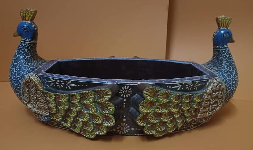 Daksh Art and Crafts Decorative Handpainted Peacock Dry Fruit Bowl Showpiece for Your Home,Office Table Decorative,Peacock Bird Showpiece Bowl view 2