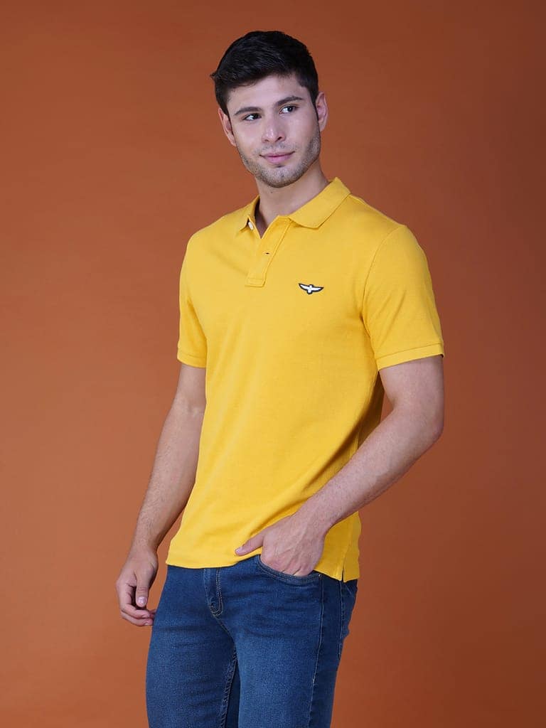 Solid Polo Shirt-Yellow view 4