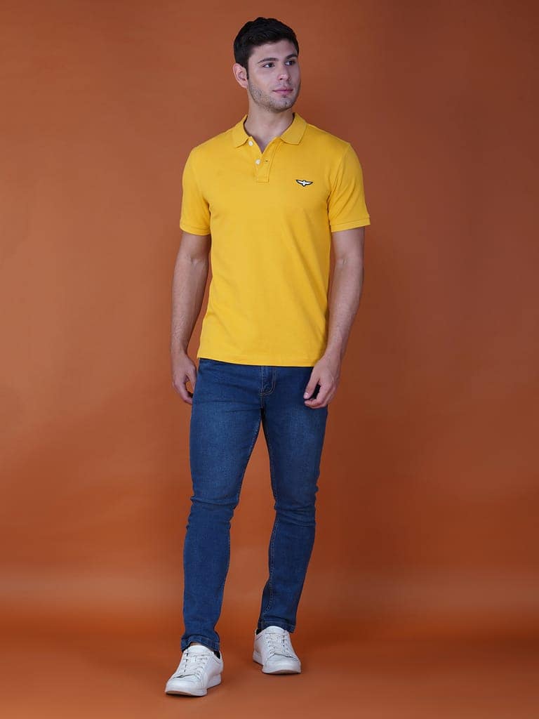 Solid Polo Shirt-Yellow view 6