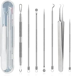 GLUN® Blackhead Remover & Acne Tool Kit, 7 Tool Kit, Clip Facial Comedone Needle Set, Stainless Steel Facial Pimple Tweezer, Blemish Extractor, Pore Cleanser Skin Treatment Kit