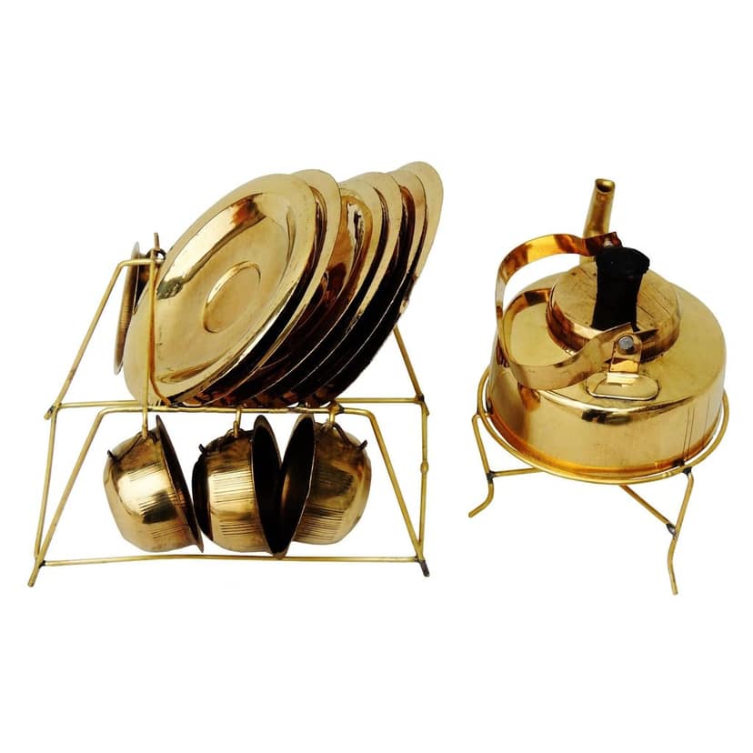 Brass Mini Tea Cup Saucer Kettle Set | Miniature Kitchen Toy | Vintage Decor, Height : 0 Inch (FMAS079) view 2