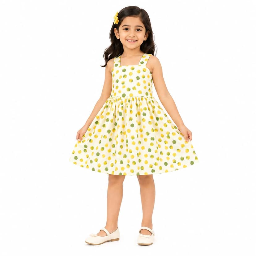 LUSTER Baby Girls' cambric cotton Frock Age (1 to 5) (3-4 Years, Lemon Yellow)